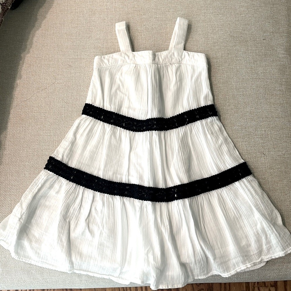 Janie n Jack white dress with navy crochet detail in 3T